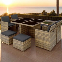 tectake Manhattan 8 Seater Rattan Garden Dining Set Natural - Brown - Wilko - thumbnail 1