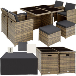 tectake Manhattan 8 Seater Rattan Garden Dining Set Natural - Brown - Wilko - thumbnail 3