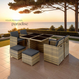 tectake Manhattan 8 Seater Rattan Garden Dining Set Natural - Brown - Wilko - thumbnail 4