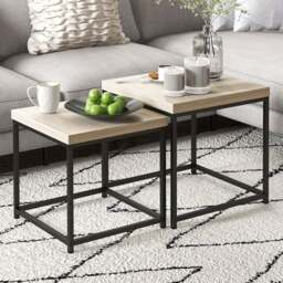 HOMCOM Oak Nesting Coffee Table Set of 2 - Size: 45 x 45 x 45cm - White - Wilko