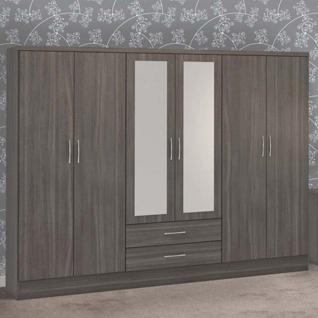 Seconique Nevada 6 Door 2 Drawer Black Wood Grain Wardrobe - Size: 6 Door, 2 Drawer - Wilko - image 1