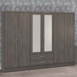 Seconique Nevada 6 Door 2 Drawer Black Wood Grain Wardrobe - Size: 6 Door, 2 Drawer - Wilko - thumbnail 1