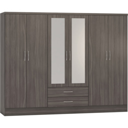 Seconique Nevada 6 Door 2 Drawer Black Wood Grain Wardrobe - Size: 6 Door, 2 Drawer - Wilko - thumbnail 6