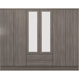 Seconique Nevada 6 Door 2 Drawer Black Wood Grain Wardrobe - Size: 6 Door, 2 Drawer - Wilko - thumbnail 3