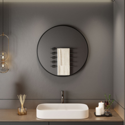 Neo Black Metal Frame Anti-Rust Wall Mounted Round Mirror 40cm - Size: 40 x 40 x 2cm - Wilko - thumbnail 4