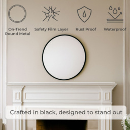 Neo Black Metal Frame Anti-Rust Wall Mounted Round Mirror 40cm - Size: 40 x 40 x 2cm - Wilko - thumbnail 5
