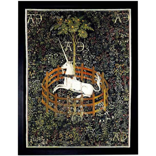 Wee Blue Coo Medieval Tapestry Unknown Hunt Unicorn Captivity Framed Wall Art Print 30 x 41cm - Size: 43.3 x 33.3 x 1.5cm - Black - Wilko - image 1