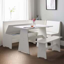 Julian Bowen Newport 5 Seater Corner Dining Set with Storage Bench Surf White - Wilko