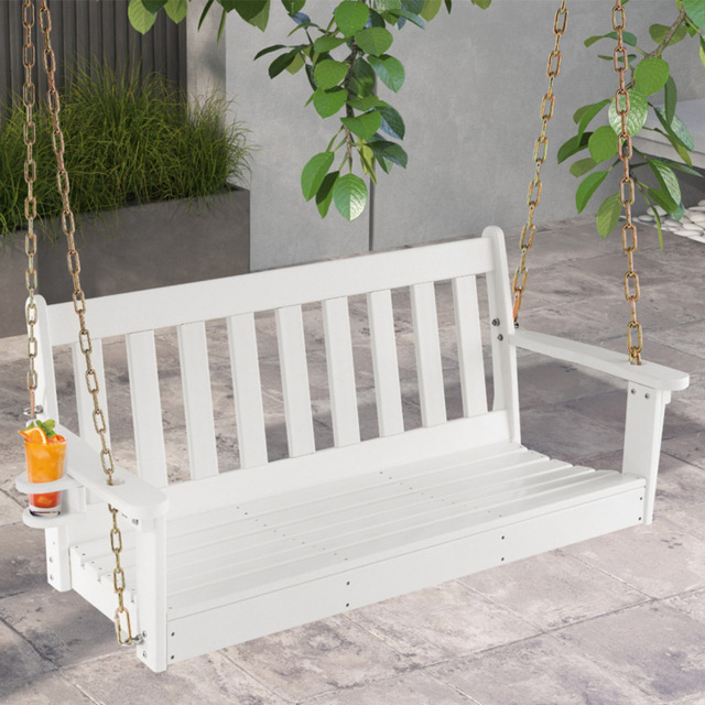 Costway White Porch Swing with Hidden Cup Holder and Adjustable Chain - Size: 132 x 64 x 18cm - Wilko - image 1