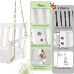 Costway White Porch Swing with Hidden Cup Holder and Adjustable Chain - Size: 132 x 64 x 18cm - Wilko - thumbnail 6