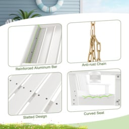 Costway White Porch Swing with Hidden Cup Holder and Adjustable Chain - Size: 132 x 64 x 18cm - Wilko - thumbnail 5