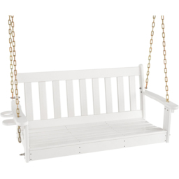 Costway White Porch Swing with Hidden Cup Holder and Adjustable Chain - Size: 132 x 64 x 18cm - Wilko - thumbnail 3