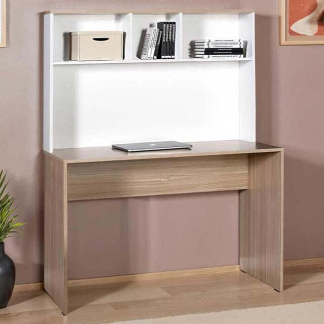 FWStyle 2 Shelf Oak and White Home Study Desk - Size: 148 x 90 x 52cm - Brown - Wilko - image 1