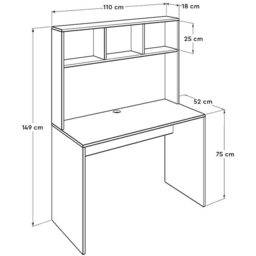 FWStyle 2 Shelf Oak and White Home Study Desk - Size: 148 x 90 x 52cm - Brown - Wilko - thumbnail 7