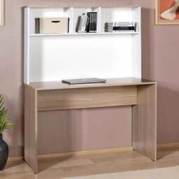FWStyle 2 Shelf Oak and White Home Study Desk - Size: 148 x 90 x 52cm - Brown - Wilko