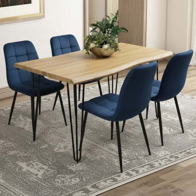 Kosy Koala 4 Seater Velvet Wooden Dining Set Blue - Brown - Wilko - image 1