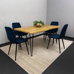 Kosy Koala 4 Seater Velvet Wooden Dining Set Blue - Brown - Wilko - thumbnail 6