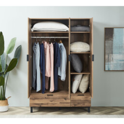 Hampshire 3 Door 2 Drawer Oak Mirror Wardrobe - Size: 3 Door, 2 Drawer - Brown - Wilko - thumbnail 3