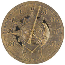 Marco Paul 12 Inch Sun And Moon Thermometer And Clock - Size: 33.5 x 32 x 6.5cm - Brown - Wilko - thumbnail 1
