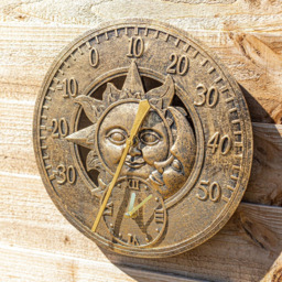 Marco Paul 12 Inch Sun And Moon Thermometer And Clock - Size: 33.5 x 32 x 6.5cm - Brown - Wilko - thumbnail 3