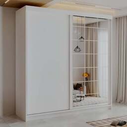 Sliding Wardrobes 4U 2 Sliding Door White Modern Grid Mirrored Wardrobe 200cm - Size: 2 Door - Wilko - thumbnail 1