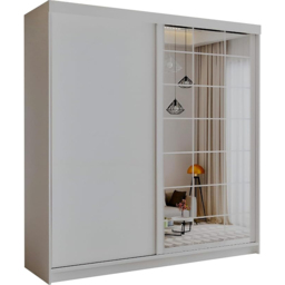 Sliding Wardrobes 4U 2 Sliding Door White Modern Grid Mirrored Wardrobe 200cm - Size: 2 Door - Wilko - thumbnail 3