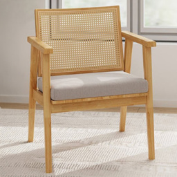 Costway Natural Rattan Modern Accent Chair - Size: Single - Cream - Wilko - thumbnail 1