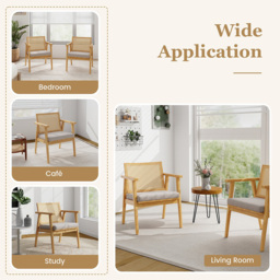 Costway Natural Rattan Modern Accent Chair - Size: Single - Cream - Wilko - thumbnail 7
