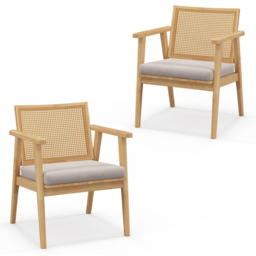 Costway Natural Rattan Modern Accent Chair - Size: Single - Cream - Wilko - thumbnail 3