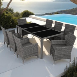tectake Menorca 8 Seater Grey Dining Table Set with Cover - Wilko