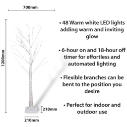 St Helens Indoor and Outdoor LED Light Birch Tree 120 x 70cm - Size: 4ft - White - Wilko - thumbnail 5