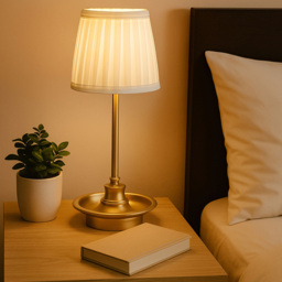 Lighting Collection Pleated Fabric Shade Gold Rechargeable LED Table Lamp - Size: 37 x 17 x 17cm - Champagne Gold - Wilko - thumbnail 3