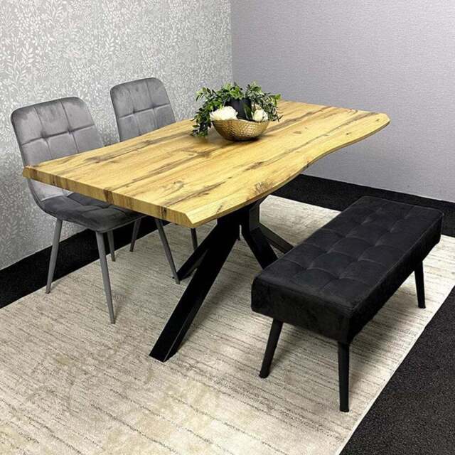 Portland 4 Seater Grey and Black MDF Dining Set with Velvet Chairs and Bench - Multi - Wilko - image 1