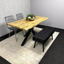 Portland 4 Seater Grey and Black MDF Dining Set with Velvet Chairs and Bench - Multi - Wilko - thumbnail 7