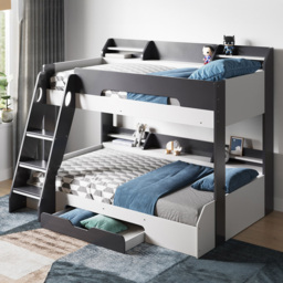 Flair Flick Triple Sleeper Grey Single Drawer Wooden Bunk Bed with Shelves - Size: Single + Small Double - Wilko