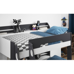 Flair Flick Triple Sleeper Grey Single Drawer Wooden Bunk Bed with Shelves - Size: Single + Small Double - Wilko - thumbnail 4