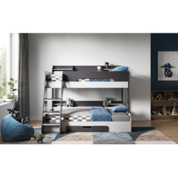 Flair Flick Triple Sleeper Grey Single Drawer Wooden Bunk Bed with Shelves - Size: Single + Small Double - Wilko - thumbnail 3