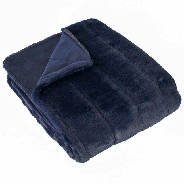 Paoletti Empress Navy Faux Fur Throw 130 x 180cm - Size: 180 x 130cm - Blue - Wilko - image 1