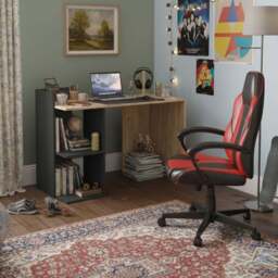 Shefa Iris 2 Shelf Computer Desk Anthracite and Gold Craft Oak - Size: 106 x 1124 x 543cm - Anthracite - Gold craft oak - Wilko - thumbnail 5