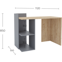 Shefa Iris 2 Shelf Computer Desk Anthracite and Gold Craft Oak - Size: 106 x 1124 x 543cm - Anthracite - Gold craft oak - Wilko - thumbnail 6