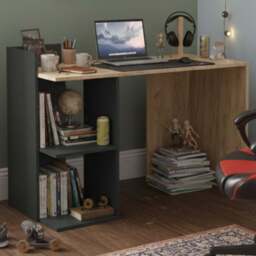 Shefa Iris 2 Shelf Computer Desk Anthracite and Gold Craft Oak - Size: 106 x 1124 x 543cm - Anthracite - Gold craft oak - Wilko - thumbnail 1