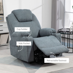HOMCOM Grey Electric Recliner Lift Chair with Vibration Massage - Size: Single - Wilko - thumbnail 4
