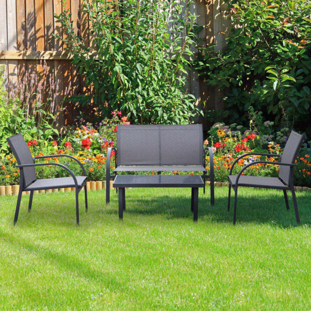 Outsunny 4 Seater Grey Glass Top Outdoor Sofa - Wilko - image 1