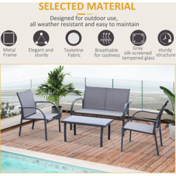 Outsunny 4 Seater Grey Glass Top Outdoor Sofa - Wilko - thumbnail 7