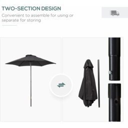 Outsunny Black Push Open Parasol 2m - Wilko - thumbnail 5