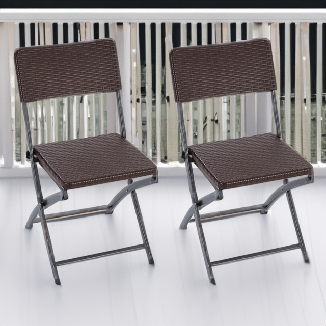 Living and Home Set of 2 Outdoor Rattan Plastic Chair - Size: 1 Seater - Brown - Wilko - image 1