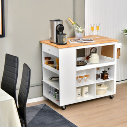 Costway Single Drawer 5 Shelf 4 Cube Brown Rubberwood Top Mobile Serving Trolley Cart - Size: 116.5 x 60 x 98.5cm - White - Wilko - thumbnail 5