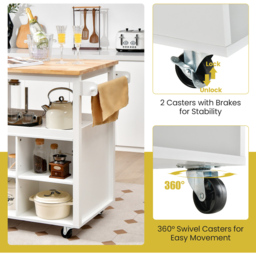 Costway Single Drawer 5 Shelf 4 Cube Brown Rubberwood Top Mobile Serving Trolley Cart - Size: 116.5 x 60 x 98.5cm - White - Wilko - thumbnail 6