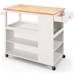 Costway Single Drawer 5 Shelf 4 Cube Brown Rubberwood Top Mobile Serving Trolley Cart - Size: 116.5 x 60 x 98.5cm - White - Wilko - thumbnail 4