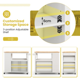 Costway Single Drawer 5 Shelf 4 Cube Brown Rubberwood Top Mobile Serving Trolley Cart - Size: 116.5 x 60 x 98.5cm - White - Wilko - thumbnail 7